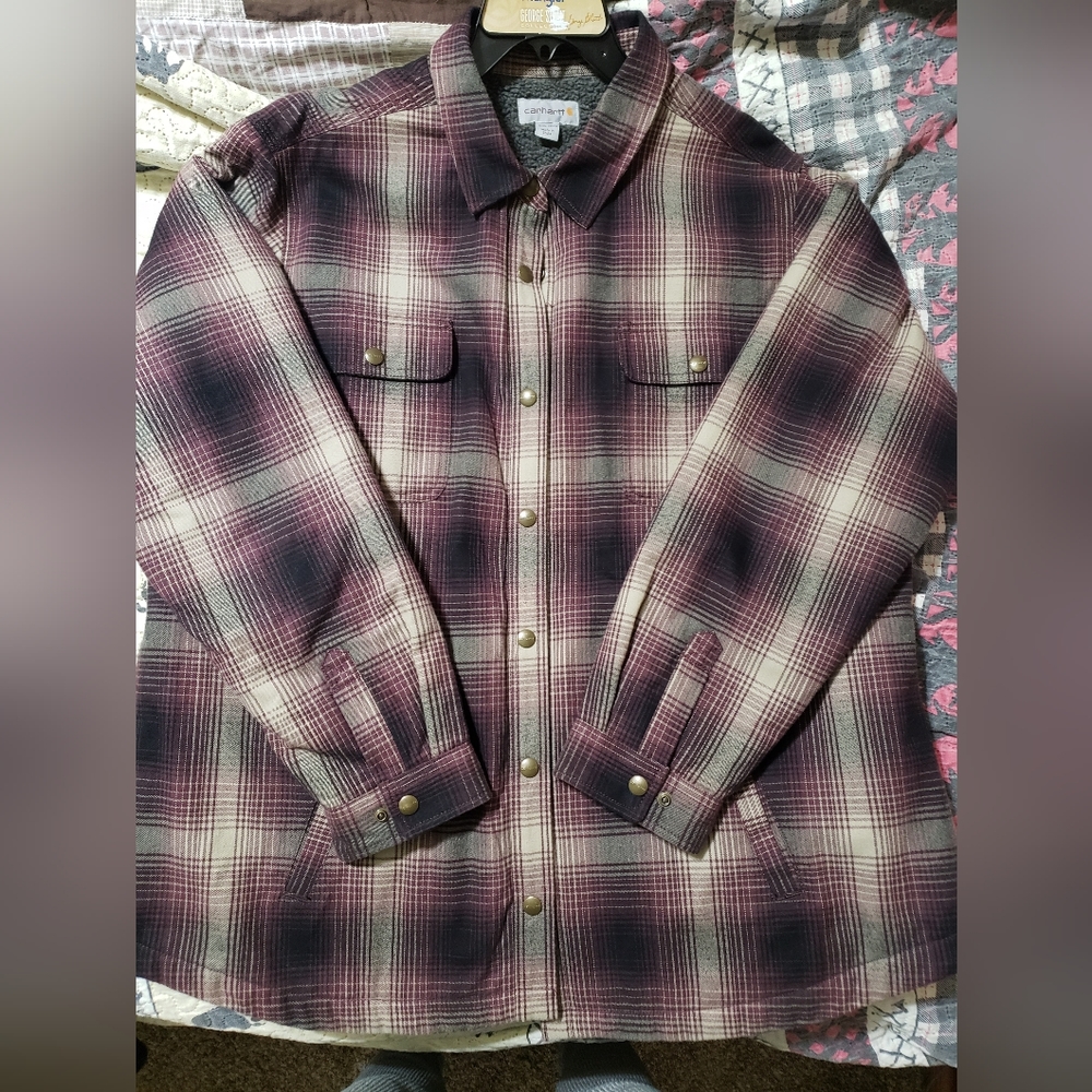 CARHARTT WOMENS XXL SHERPA LINED FLANNEL JACKET SHACKET 2X sz 20